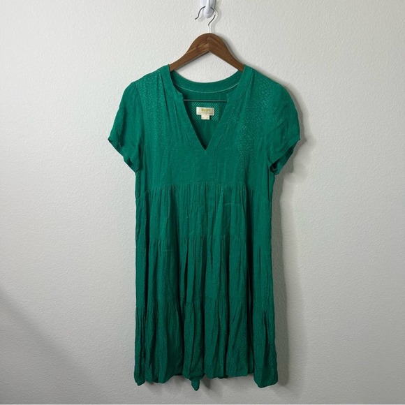 Anthropologie Maeve Green Cheetah Leopard Jacquard Tiered Dress Womens Size S - Picture 2 of 6